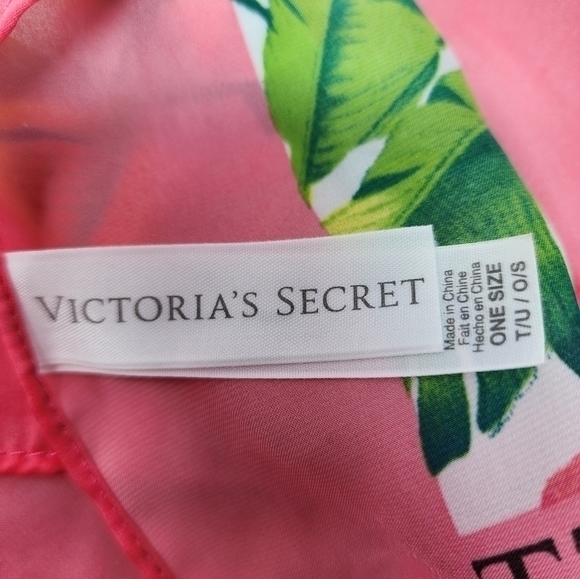 Victoria's Secret Green Pink Tropical Foliage Print Scarf Cover Up - Picture 3 of 14